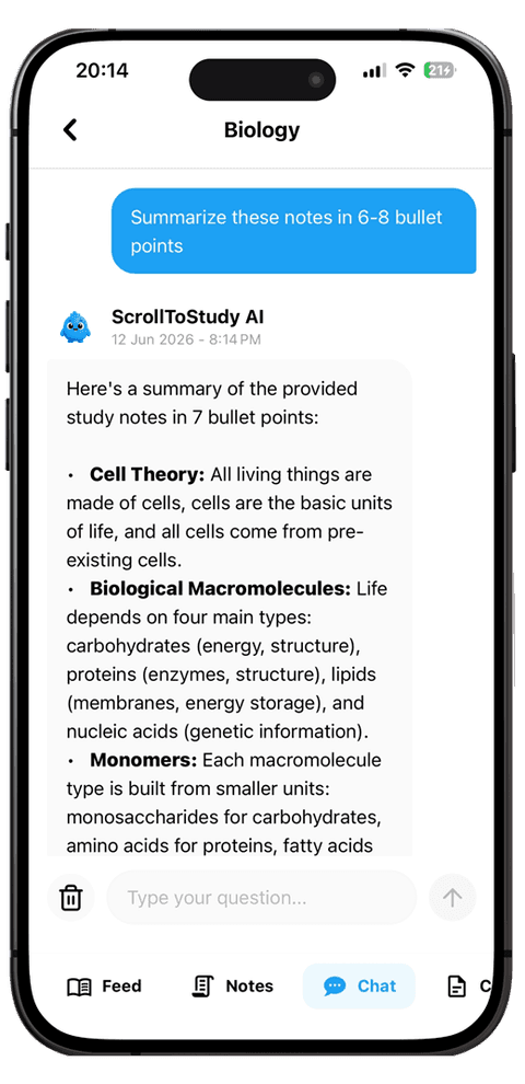 ScrollToStudyn Tekoälychat-näkymä